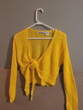 Cb Design Bright Yellow Tie-Front Women's Sweater M